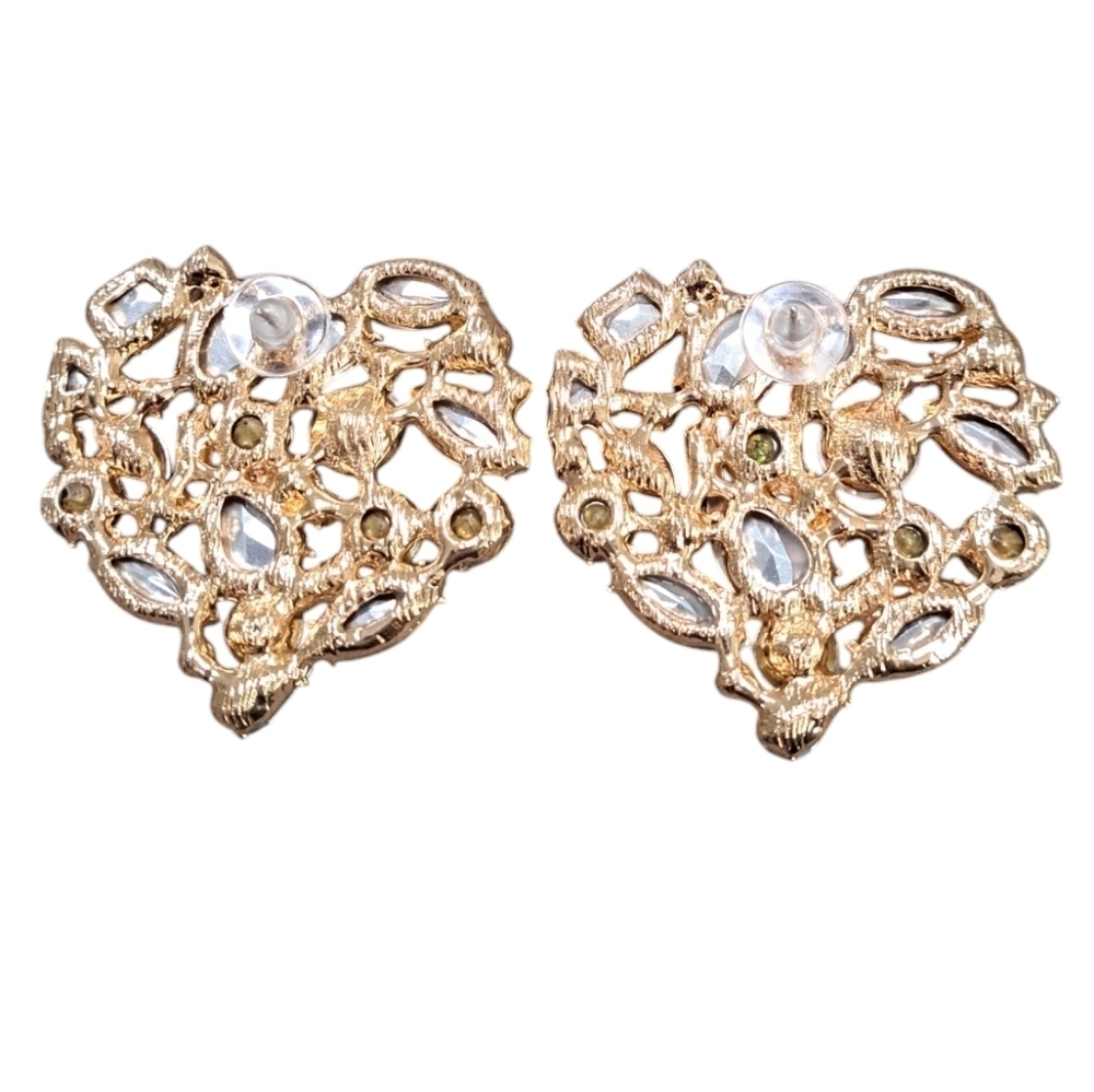 Rhinestone Heart Earrings - Picture 2 of 3